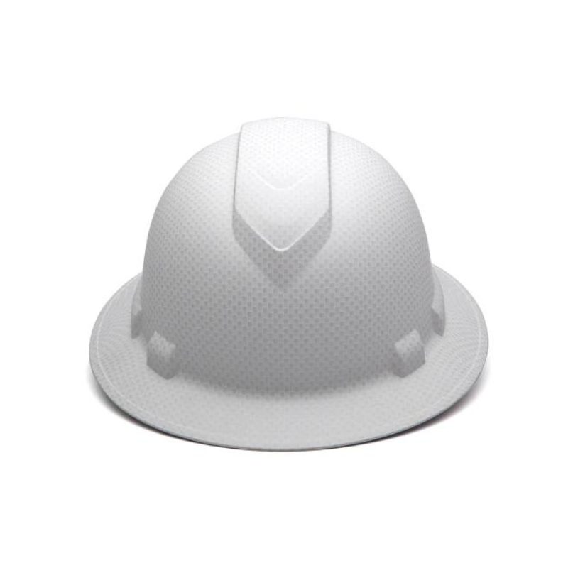 Matte White Graphite Pyramex Ridgeline Full Brim Hard Hat 4-Point Ratchet Suspension