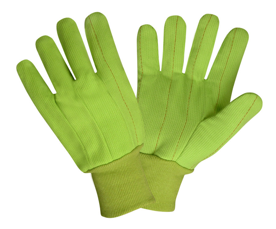 12 Pairs - Hi-Vis Green Double Palm Canvas Gloves