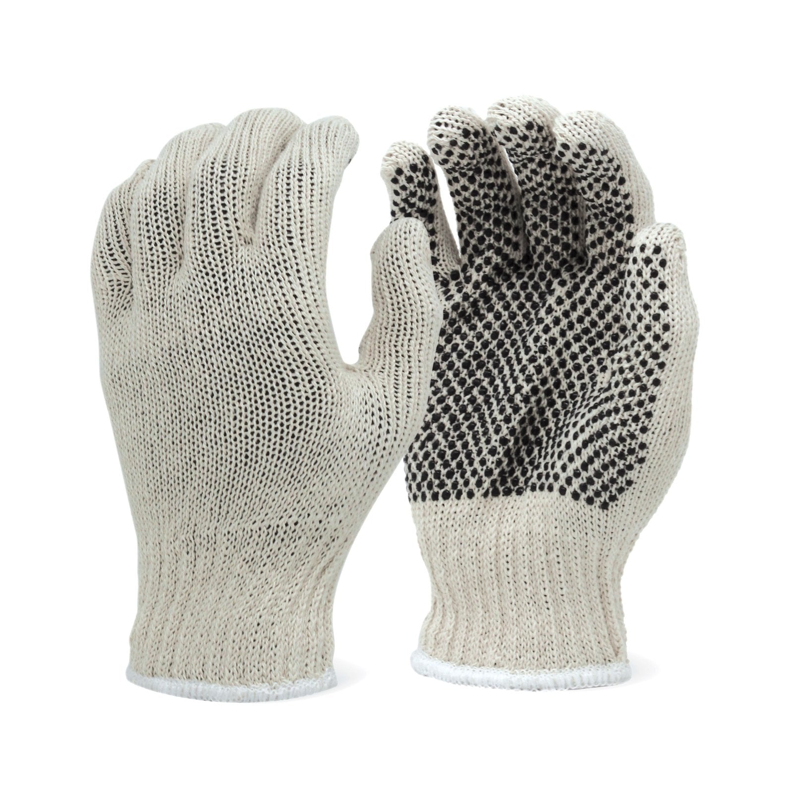 12 Pairs - Single Sided Dotted Cotton Glove - Natural White