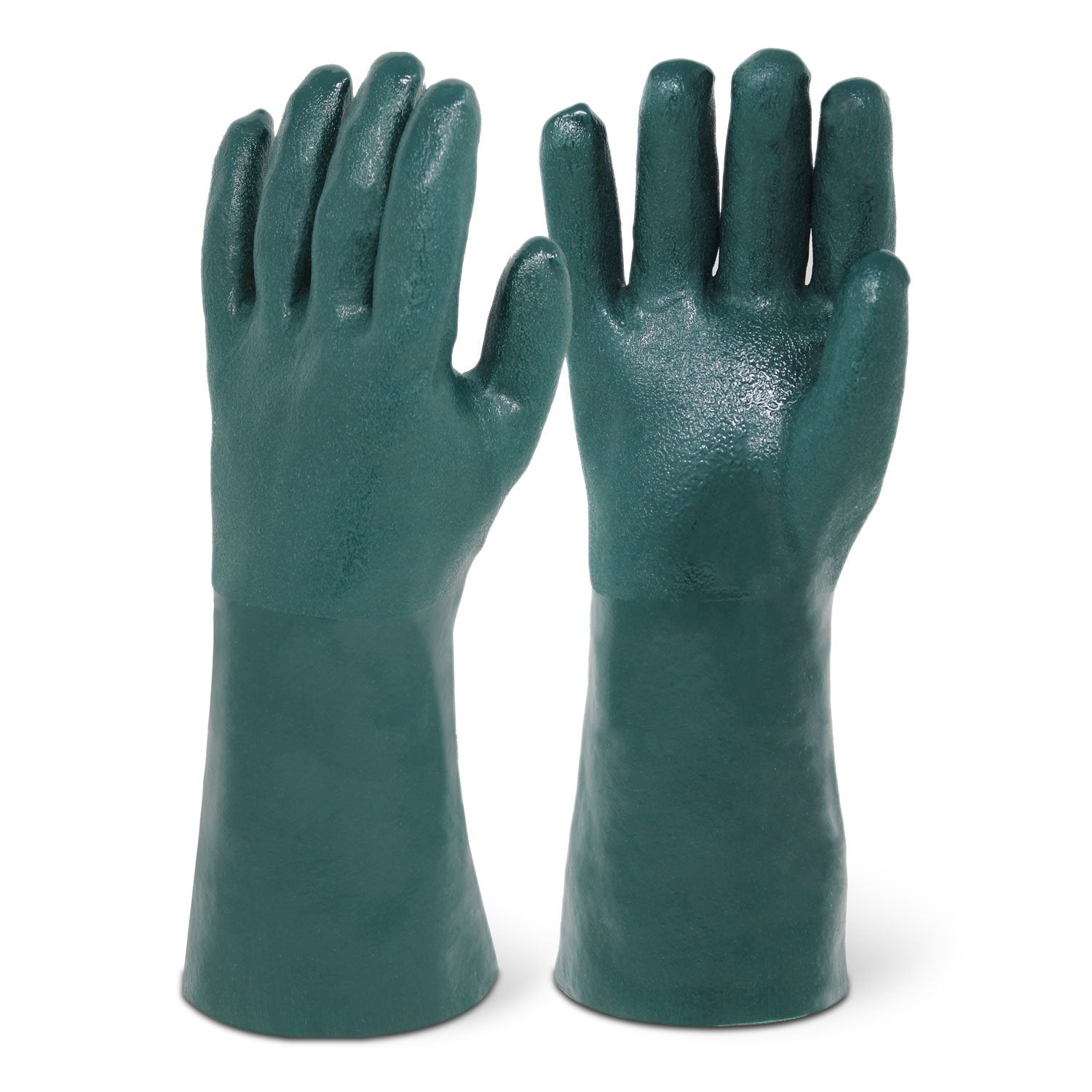 Single Pair - 14" Sandy Finish Green PVC Chemical Resistant Gloves