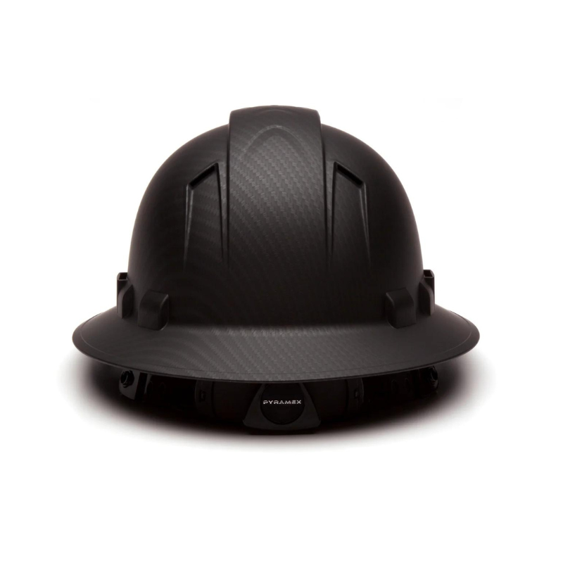 Vented Black Graphite Pyramex Ridgeline Vented Full Brim Hard Hat 4-Point Ratchet Suspension