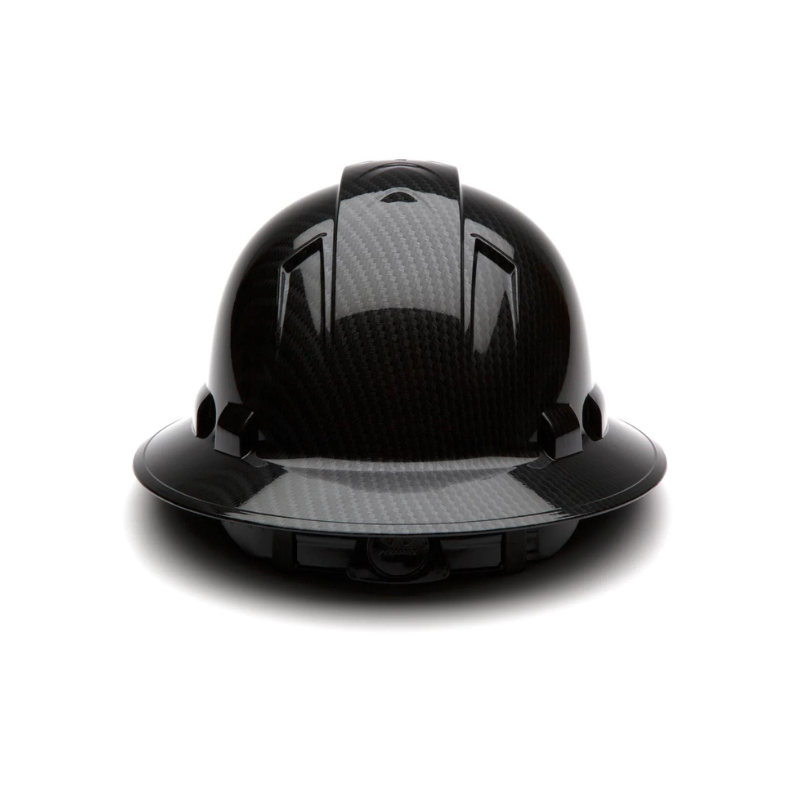 Shiny Black Graphite Pyramex Ridgeline Full Brim Hard Hat 4-Point Ratchet Suspension