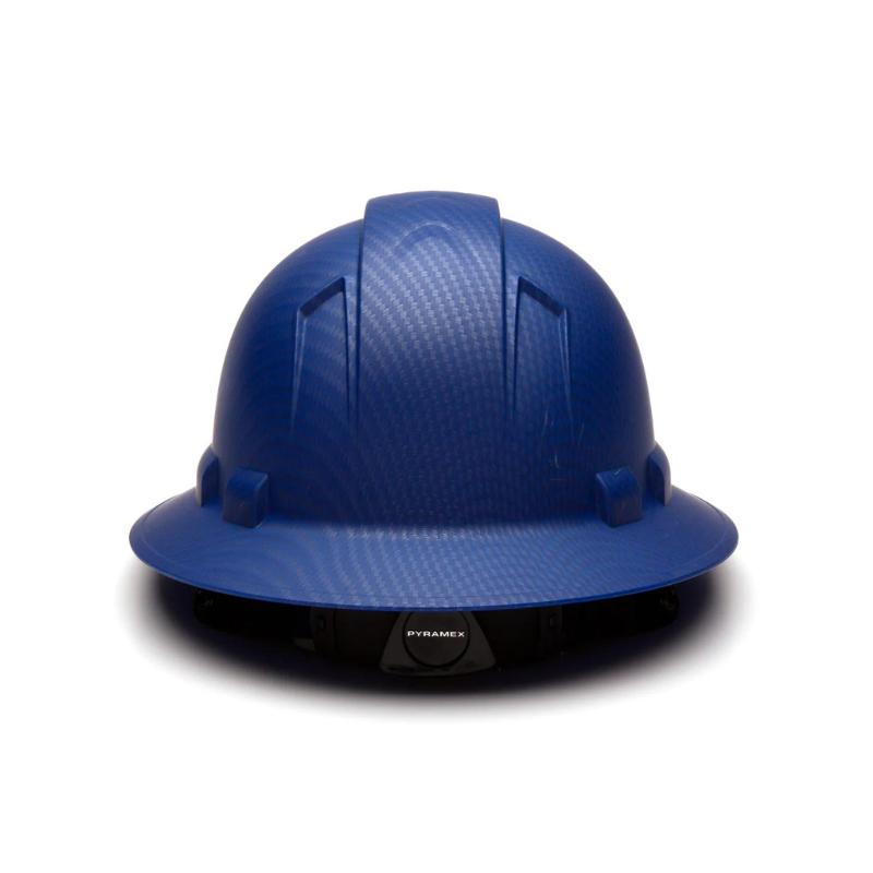 Matte Blue Graphite Pattern Pyramex Ridgeline Full Brim Hard Hat 4-Point Ratchet Suspension