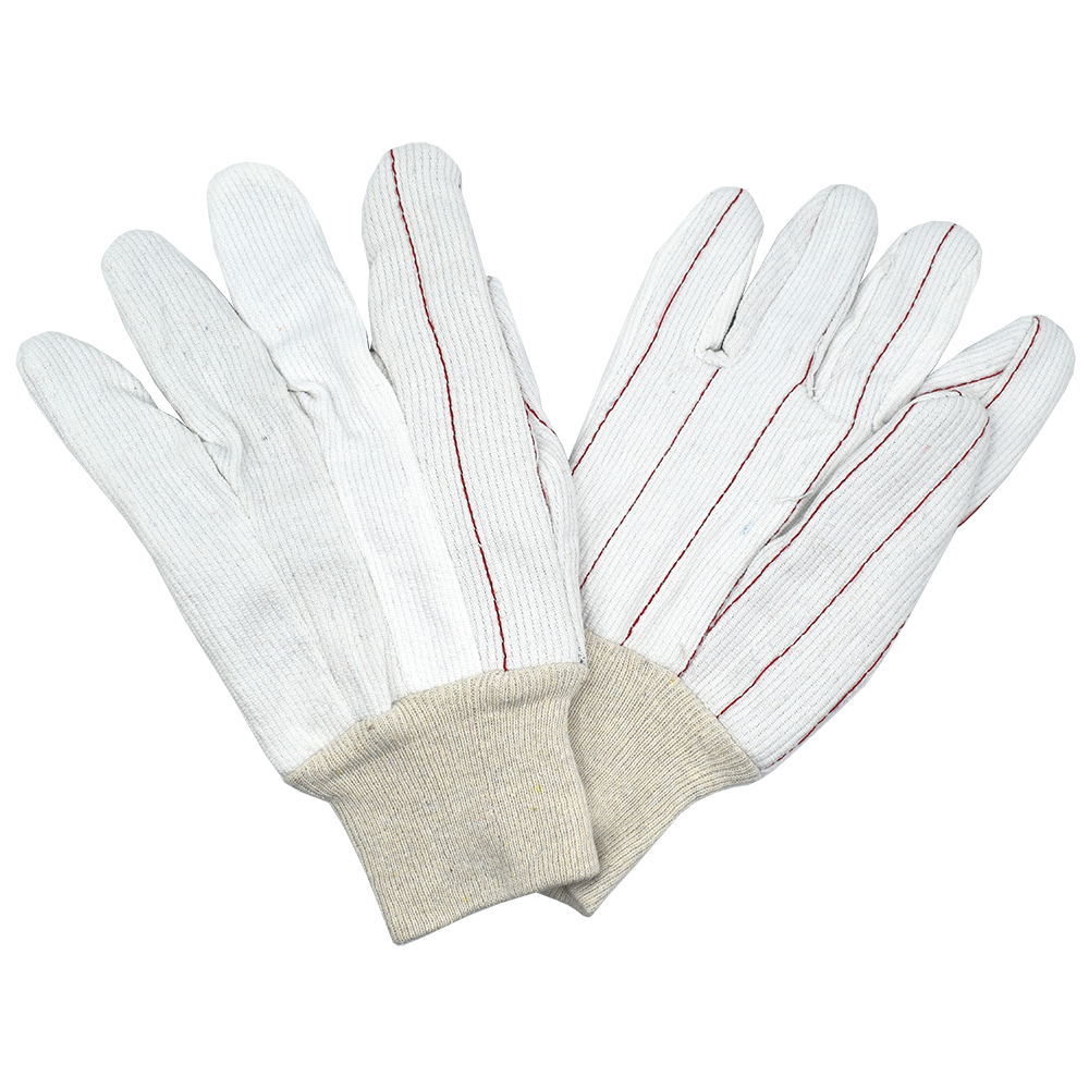 12 Pairs - Knit Wrist, Corded, Double Palm, 100% Cotton Canvas Gloves - 12 Pairs